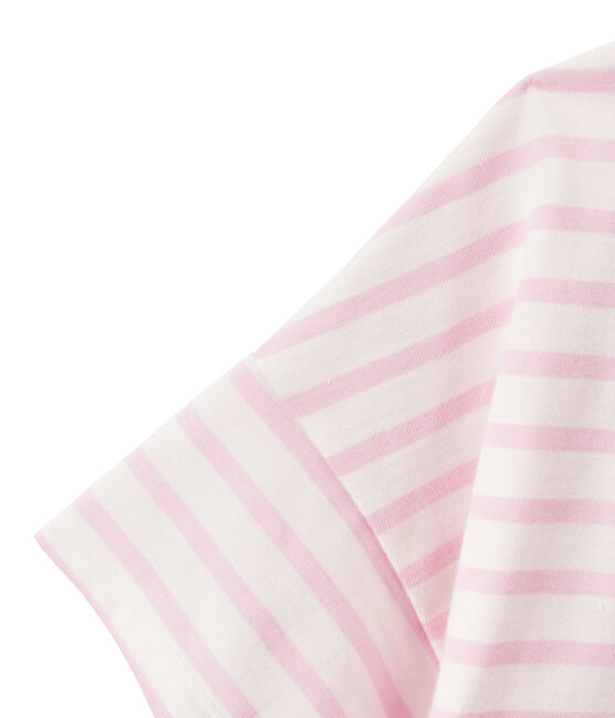 Damesmarinetrui met korte mouwen uit jersey wit MARSHMALLOW/roze BABYLONE