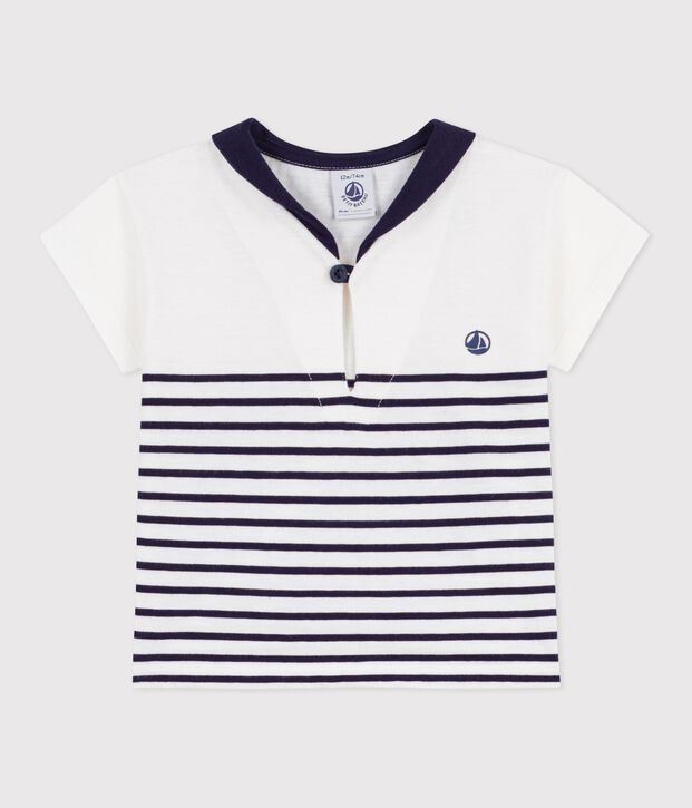 Tee-shirt b&eacute;b&eacute; en coton &agrave; manches courtes, rayure marini&egrave;re bleu/bleu