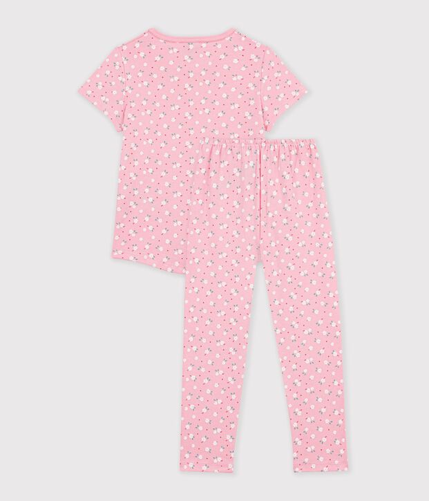 Katoenen kinderpyjama met korte mouw en lange pijpen met print roze/multicouleur