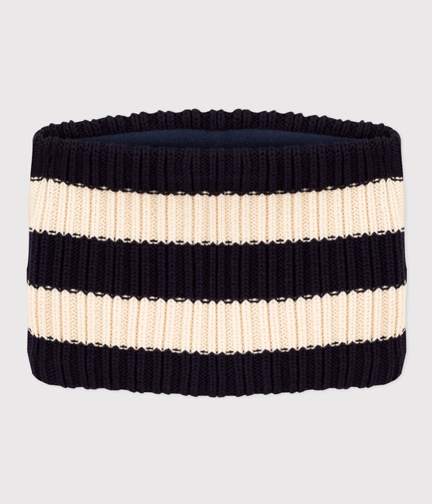 Snood ray&eacute; en tricot doubl&eacute; en polaire b&eacute;b&eacute;/enfant gar&ccedil;on-fille bleu/&eacute;cru
