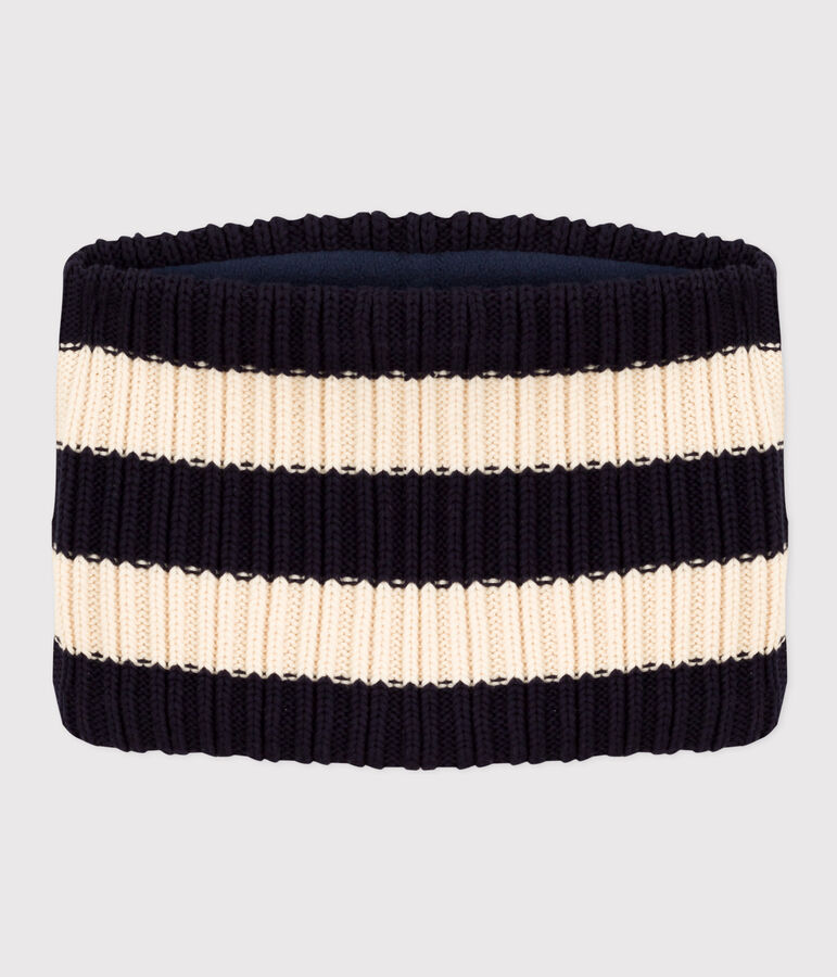 Gebreide colsjaal met streepjes en fleecevoering voor kinderen blauw/ecru