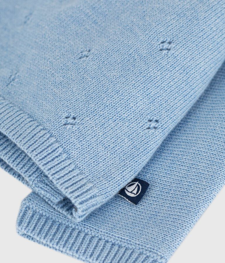 Babytruitje overslag in ajourtricot van wol en katoen blauw FLO