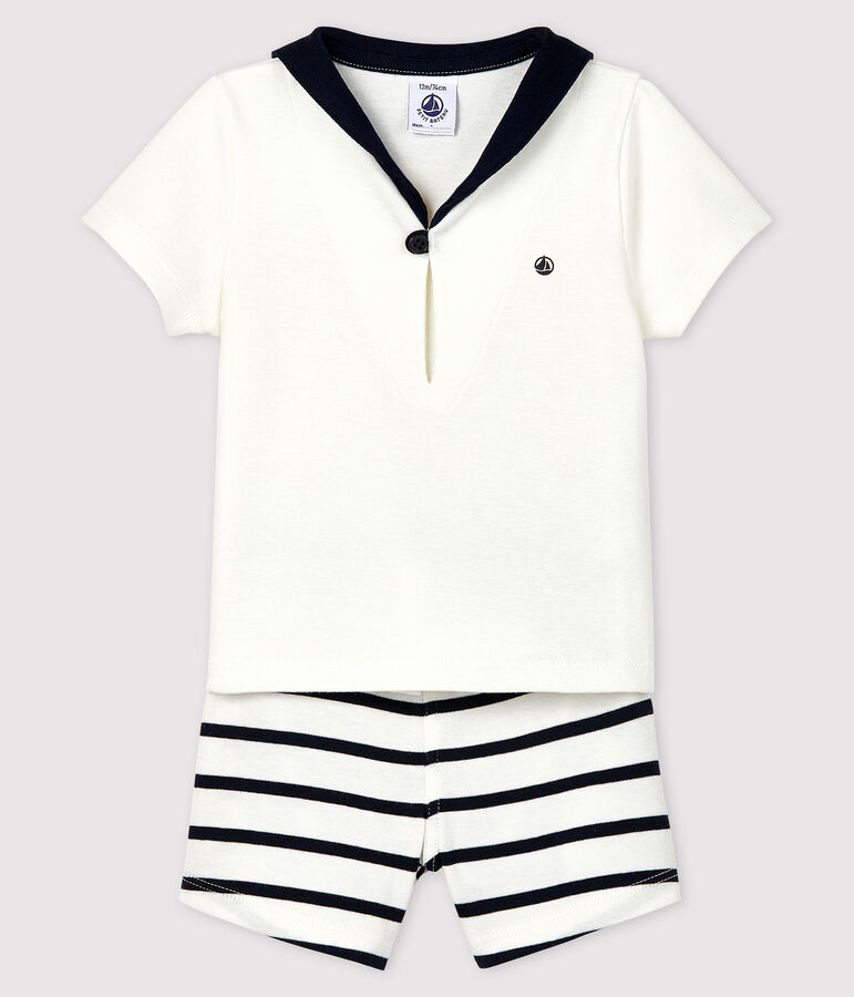 Ensemble 2 pi&egrave;ces b&eacute;b&eacute; gar&ccedil;on blanc/bleu