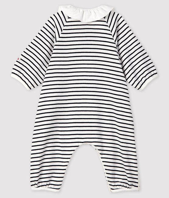 Combinaison longue à rayures bébé fille en côte blanc MARSHMALLOW/bleu SMOKING