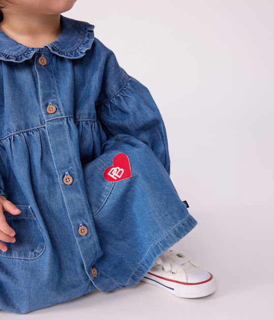 Babyjurkje in denim met lange mouwen en kraagje blauw DENIM CLAIR