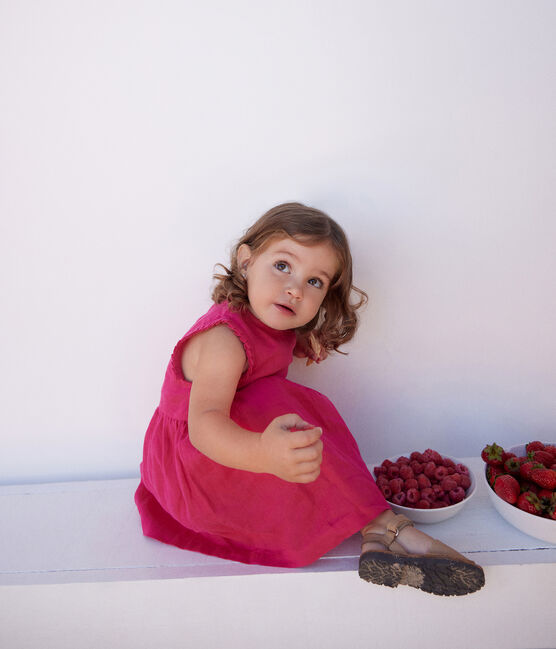 Mouwloos babyjurkje van linnen roze DELHI