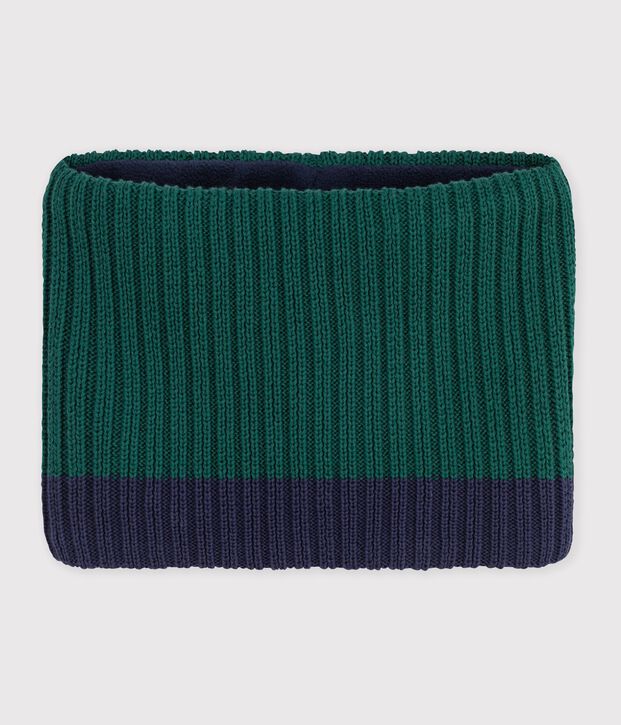 Gebreide tweekleurige colsjaal met fleecevoering voor kinderen groen/blauw
