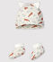 Lot bonnet naissance et chaussons renard bébé garçon en velours beige MONTELIMAR/blanc MULTICO
