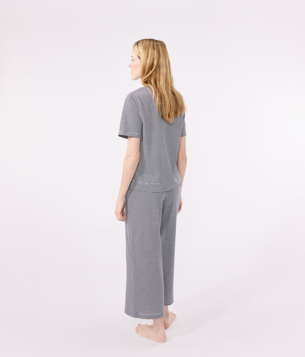 Pyjama milleraies en coton femme bleu/blanc