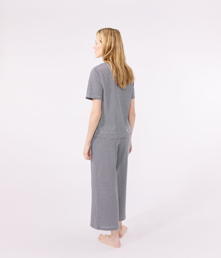 Katoenen damespyjama met milleraies-streepjes blauw/wit