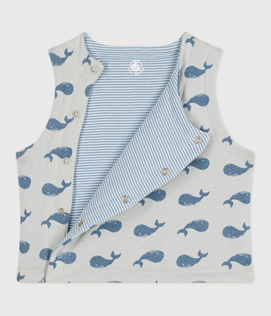 Gilet sans manche réversible bébé en coton imprimé baleines CO2/ ADRIATIC