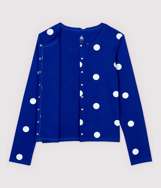 Cardigan en coton/lin imprimé Femme bleu SURF/blanc MARSHMALLOW