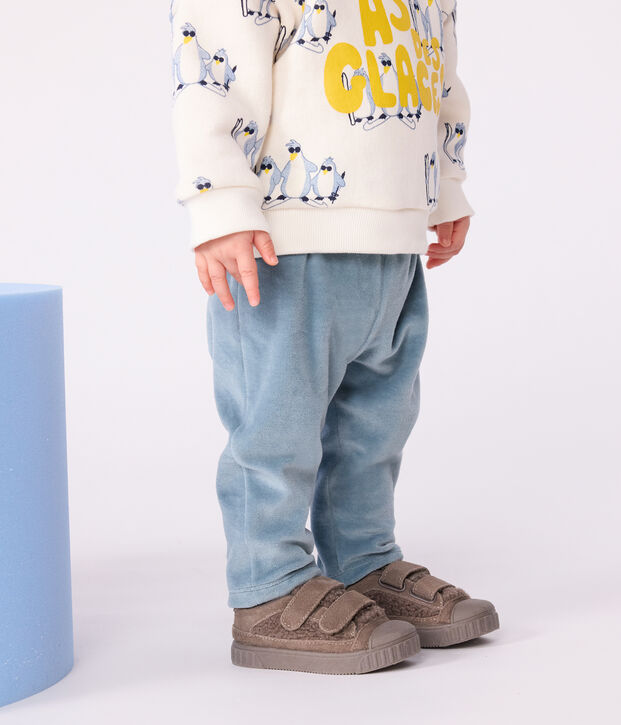 Pantalon b&eacute;b&eacute; en bouclette velours uni bleu