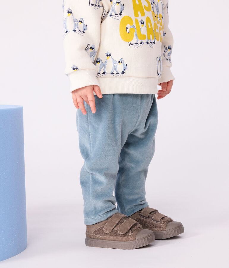 Pantalon b&eacute;b&eacute; en bouclette velours uni bleu