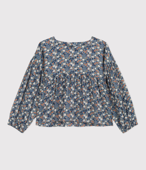 Blouse met print in biokatoenen materiaal voor meisjes blauw/multicouleur
