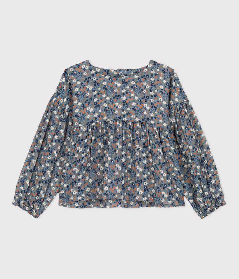 Blouse imprim&eacute;e en gaze de coton enfant fille bleu/multicouleur
