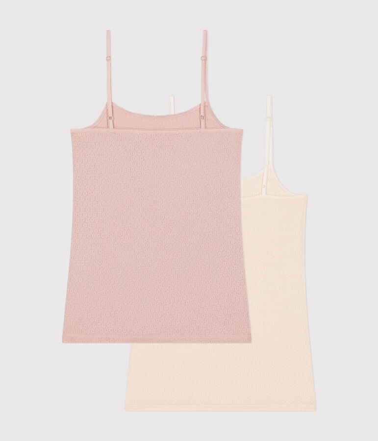 Set van 2 dameshemdjes met bandjes in ajourkatoen multicouleur