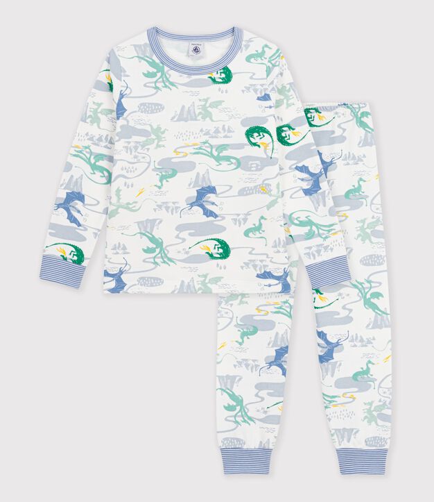 Kinderpyjama van fleece met drakenprint wit/multicouleur