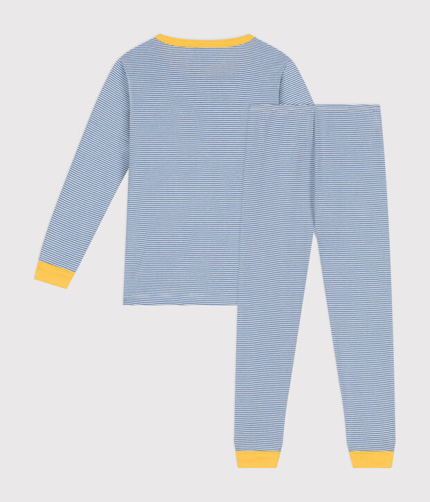 Gestreepte katoenen pyjama voor kinderen. blauw/wit