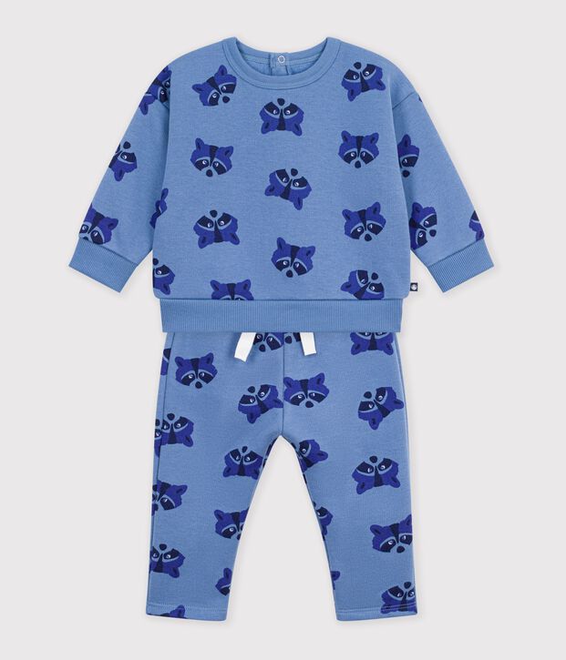 Babysetje - Sweatshirt en broekje van katoen met dierenprint blauw/multicouleur
