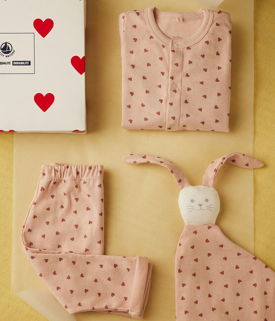 Babysetje met vestje, broek en knuffeldoekje van katoen roze SALINE/ ROSEWOOD
