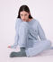 Pyjama femme en coton &eacute;ponge &agrave; rayures bleu/&eacute;cru