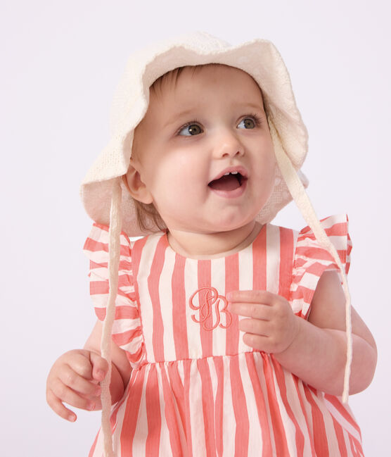 Zonnehoedje voor babymeisjes van poplin met broderie anglaise wit MARSHMALLOW