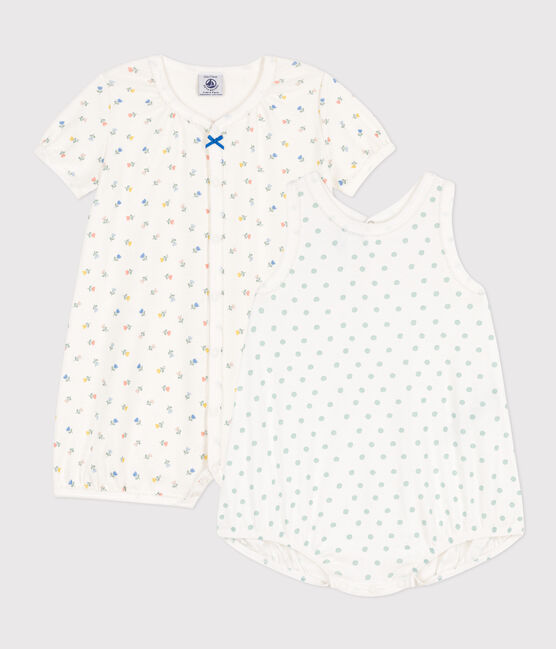 Lot de 2 combinaisons courtes fleurs en coton bébé variante 1