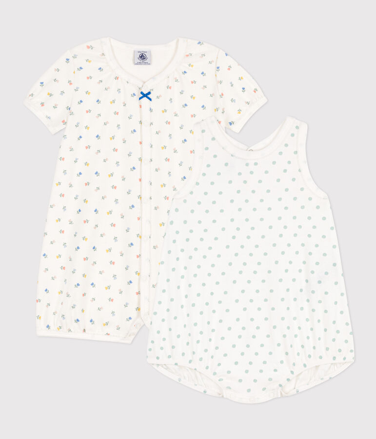 Lot de 2 combinaisons courtes fleurs en coton b&eacute;b&eacute; multicouleur