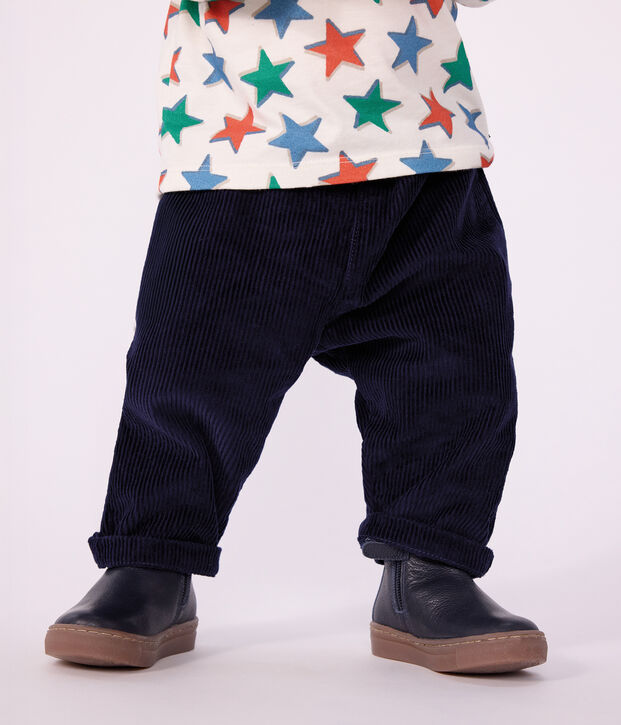 Pantalon b&eacute;b&eacute; en velours uni bleu marine