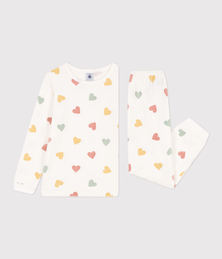 Pyjama c&oelig;ur petite fille en velours blanc MARSHMALLOW/blanc MULTICO