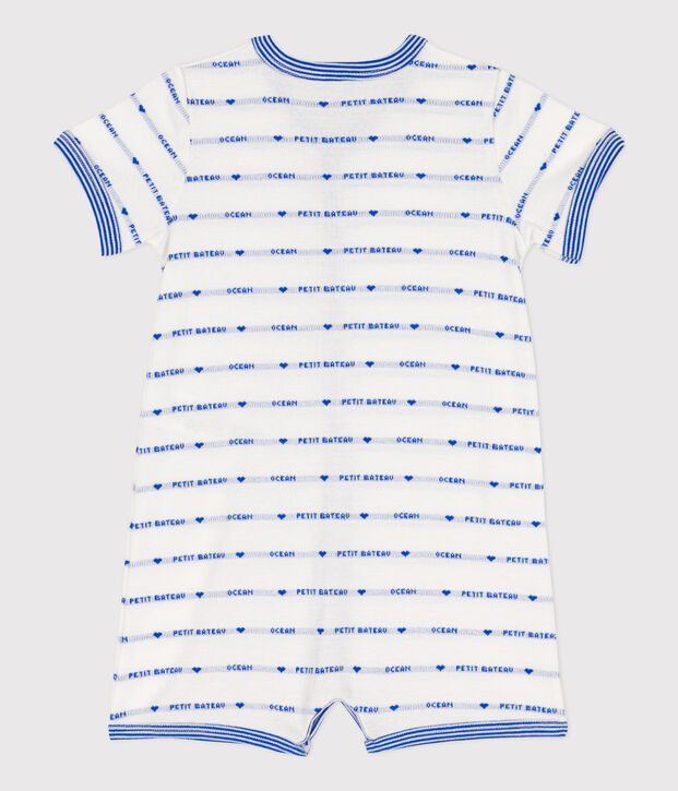 Combinaison courte jacquard en coton b&eacute;b&eacute; blanc/bleu