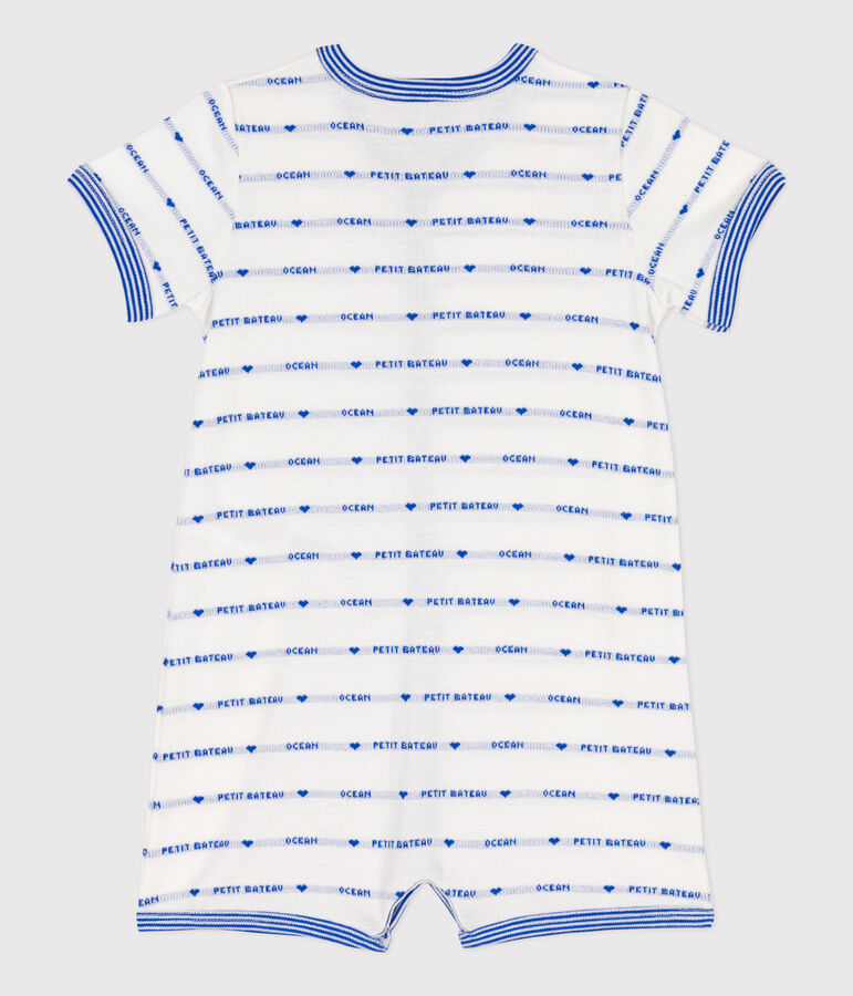 Combinaison courte jacquard en coton b&eacute;b&eacute; blanc/bleu