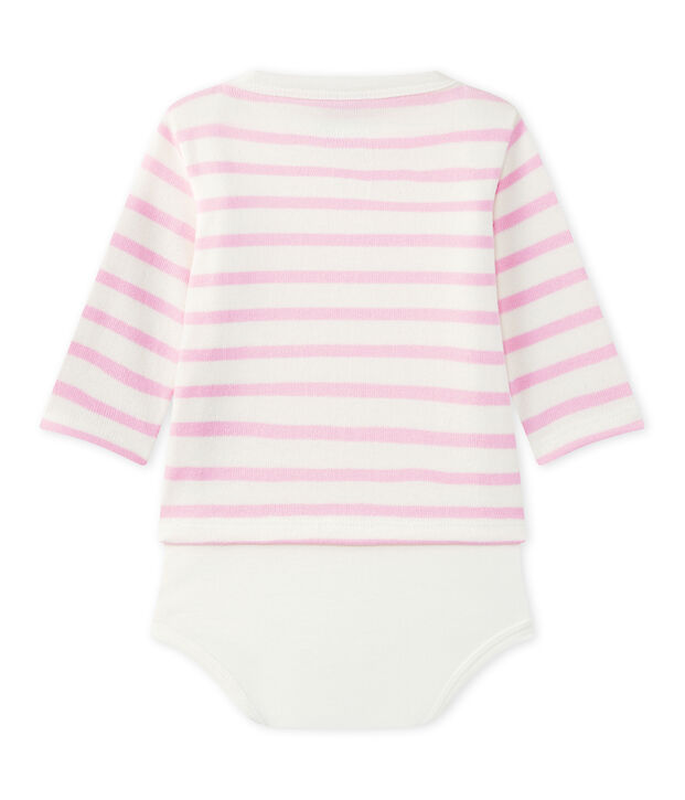 Babybody marine met lange mouwen wit/roze