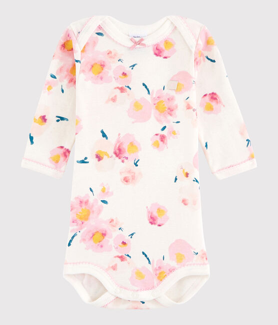 Rompertje lange mouwen babymeisje wit MARSHMALLOW/wit MULTICO