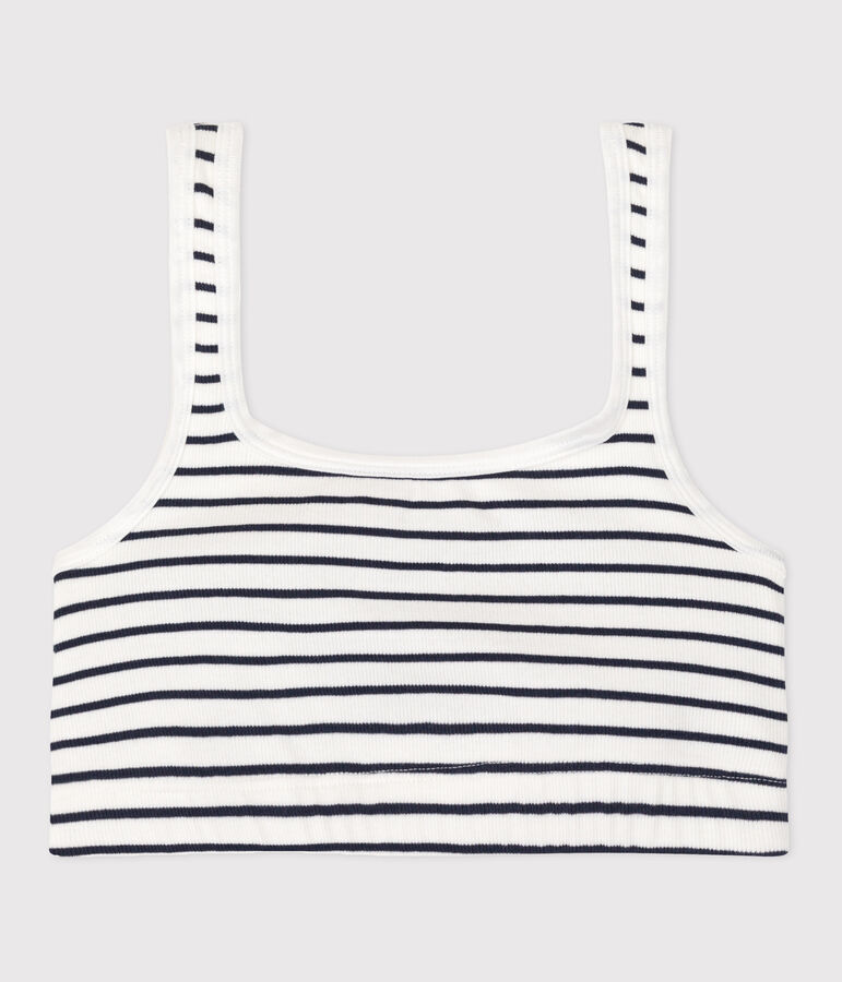 Brassi&egrave;re femme en coton et &eacute;lasthanne &agrave; rayures blanc/bleu