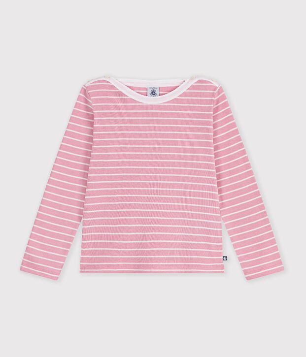 Katoenen marinetruitje voor kinderen roze/wit