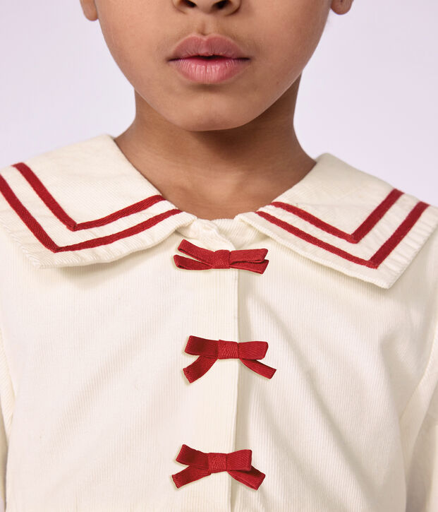 Robe enfant en velours manches longue unie blanc cass&eacute;