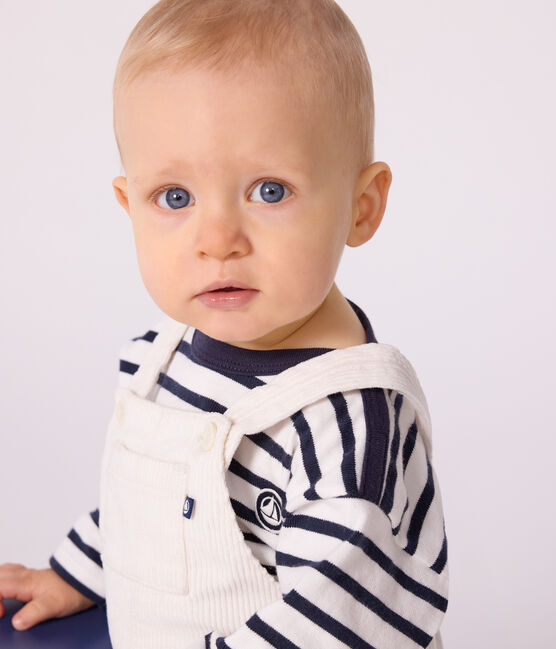 Salopette bébé en velours côtelé uni écru MILK