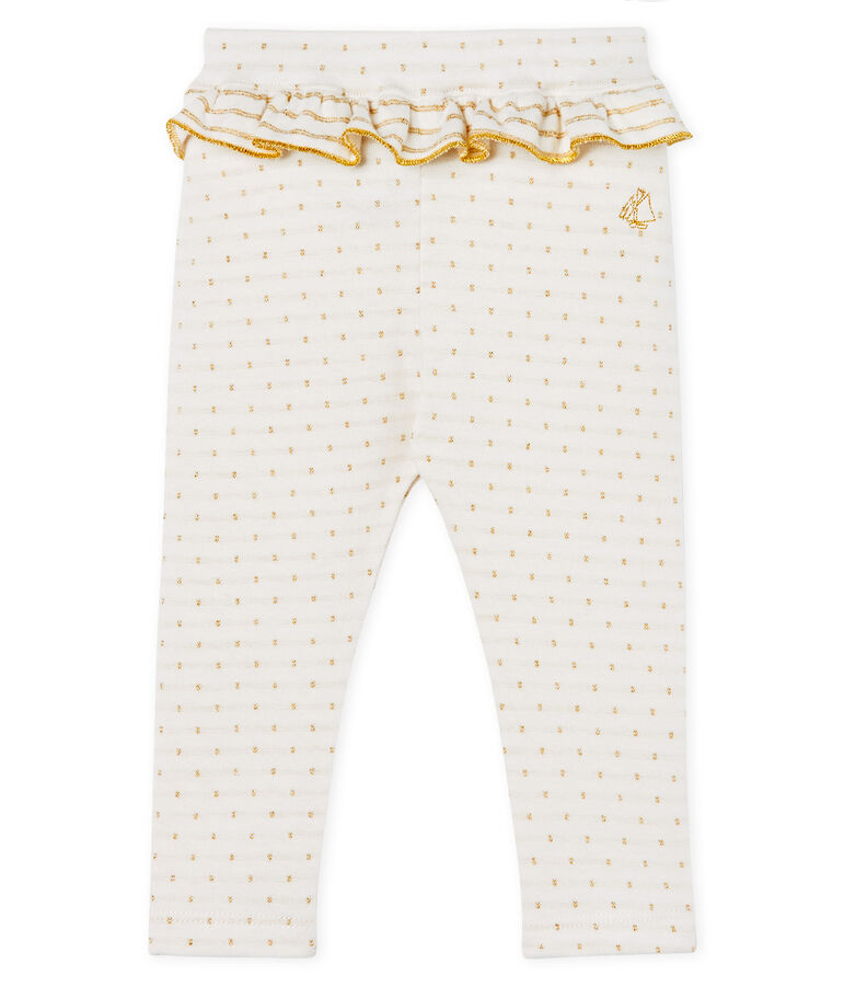 Legging met ruche babymeisje wit MARSHMALLOW/geel OR
