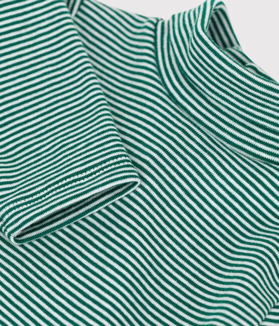 Body manches longues bébé rayé col roulé en coton EVERGREEN/ MARSHMALLOW