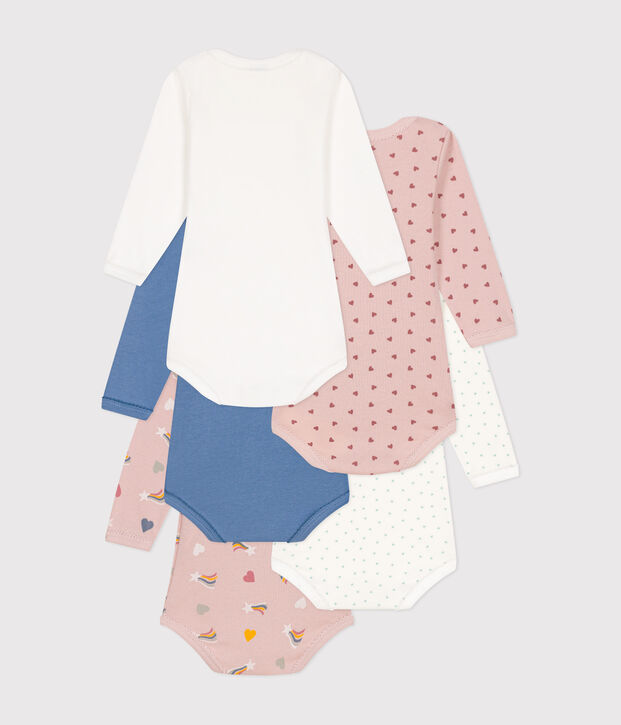 Setje met 5 katoenen body's met lange mouw en sterretjes en hartjes voor baby's multicouleur