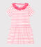 Gestreepte jurk met boord babymeisje wit MARSHMALLOW/roze CUPCAKE