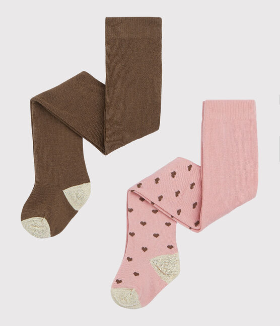Lot de 2 paires de collants bébé fille rose CHARME/blanc MULTICO