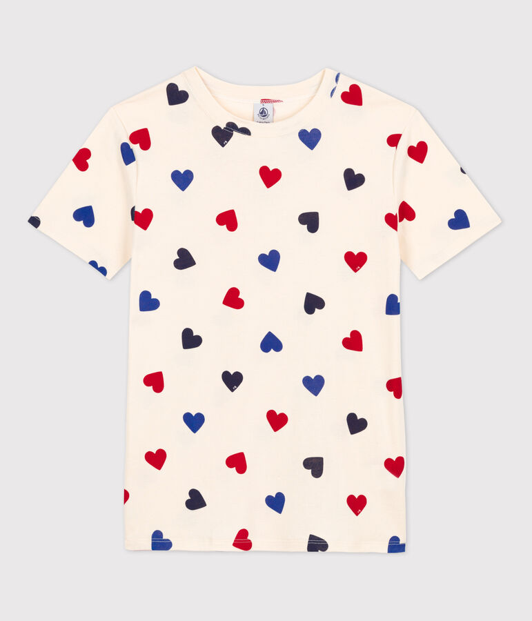 L'ICONIQUE, dames-T-shirt met ronde hals in katoen ecru/multicouleur