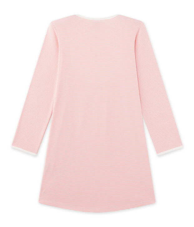 Chemise de nuit fille en milleraies rose/blanc