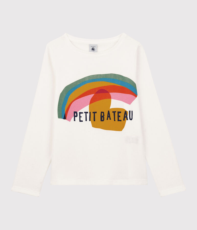 Katoenen meisjes t-shirt met lange mouwen wit MARSHMALLOW