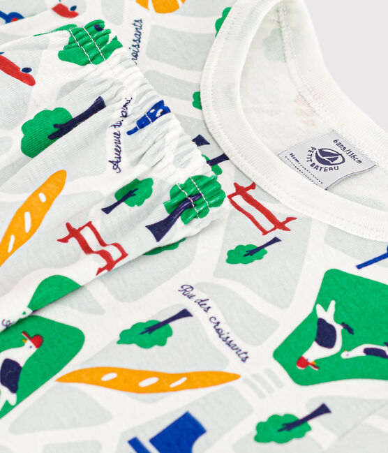 Katoenen pyjamashort met Parijsprint voor kinderen wit MARSHMALLOW/blauw MEDIEVAL/ MULTICO