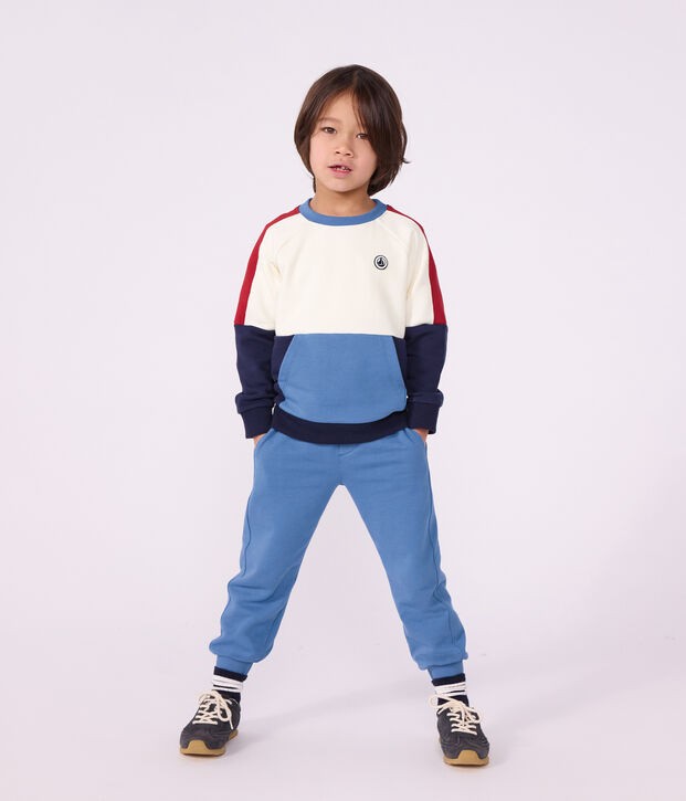 Sweatshirt enfant en coton uni colorblock &eacute;cru/multicouleur