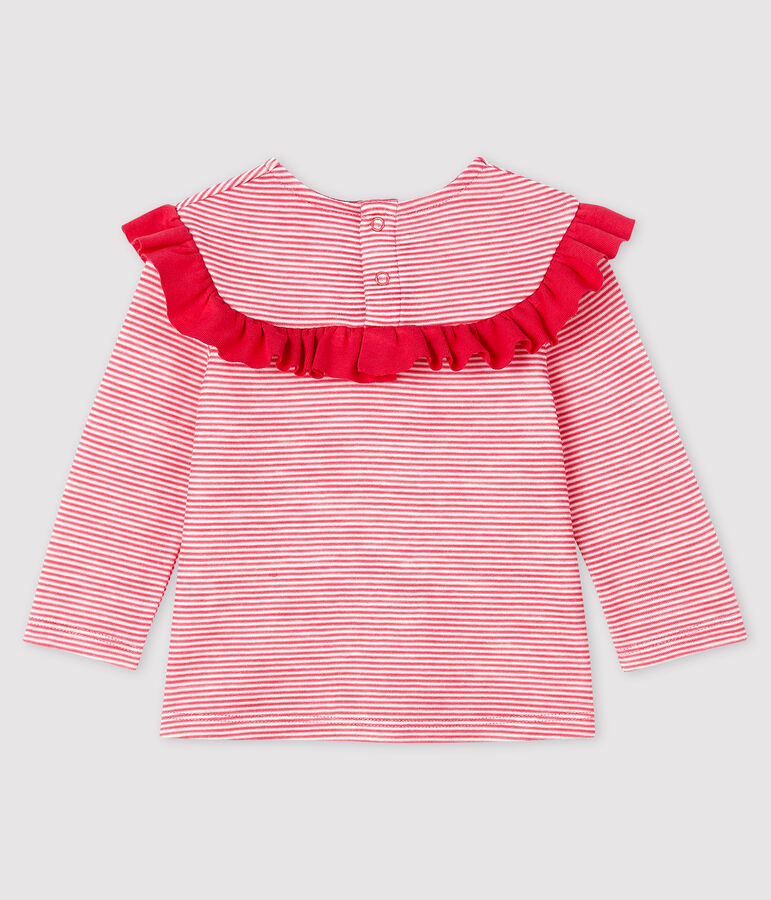 Blouse met lange mouwen babymeisje roze POPPY/wit MARSHMALLOW